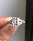 3CT Unique Emerald Cut Split Shank VVs1 Moissanite Wedding Ring 14K White Gold