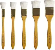 5 Pieces Flat Hake Brushes Hake Paint Brush Artist Painting Brushes Set Sheep Hair Bristles Wash Brush for Watercolor, Wash, Ceramic and Pottery Painting