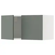 METOD wall cabinet with 2 doors, white/Nickebo matt grey-green, 80x37x40 cm