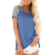 Women's Wide Open Top Shirt Short Sleeve Everyday Activewear Shirts Loose Fit - Light Blue
