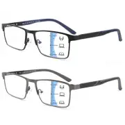 2 Pack Multifocal Progressive Reading Glasses Men Blue Light Blocking, Rectan...