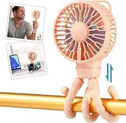 snawowo Mini Portable Stroller Fan, Battery Operated Personal Small Handheld Fan with Flexible Tripod, 3 Speed Rechargeable Clip On Fan for Car Seat Crib Treadmill Travel Camping Pink