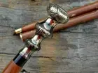 CLASSIC STYLE WOODEN WALKING STICK CANE GOLD BRASS LONG HEAD HANDLE GIFT