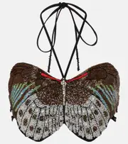 [Clio Peppiatt] Clio Peppiatt Calypso embellished open-back crop top UK 8 multicoloured