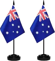 Australia Desk Flag Set, 2 Pack Australian Table Office Flags, Small Mini Desktop Flag With 12" Solid Black Pole, Black Base, Miniature Desktop Flag