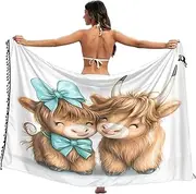 [RPLIFE] Cute Highland Cow White Coverups Bathing Suits Sarong, Sarong Wraps Women Long, Sarong Tassels, Beach Shawl Wrap, Cute Highland Cow White 3, Large