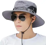 [CLSQLXYJZC] Outdoor Men's Sun Hat, Summer Sunscreen Shade Adjustable Chin Strap Quick Drying Big Brim Fisherman Hat, for Fishing Breathable Mesh Safari Boonie Bush Hat (Color : Light Grey)