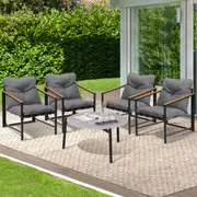 Livsip 5PC Outdoor Patio Furniture Set Bistro Sets 70CM Round Grey Marble Table