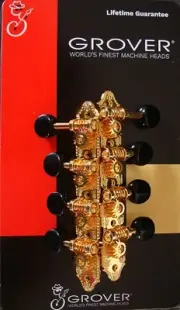 Grover 409FGB 409 Series “F” Style Mandolin Tuning Machines, Gold -Black Buttons