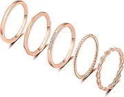 [ZOERAY] 5 PCS 14K Gold Plated Stacking Rings for Women Thin Gold Stackable Band Ring No Tarnish Simple Knuckle Rings Filled Rose Gold Silver Gold Rings Set Size 5-10