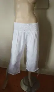 3/4 Length Adjustable White Rayon Harem Pants Yoga Street wear L/XL