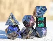 Dragon's Geode - 7 Piece Metal Polyhedral Tabletop 5e Gaming DND RPG Dice Set