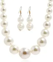 [Fuqimanman2020] Chunky Large Simulated Pearl Choker Necklace Drop Dangle Earrings Crystal Bib Big Round Beaded Strand Multicolor Costume Statement Wedding Jewelry Set for Women Brides