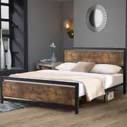 Levede Double Bed Frame Metal Mattress Base Platform Wooden Industrial Rustic
