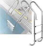Swimming Pool Ladder, Stainless Steel Entry and Exit Pool Step 2/3 Steps, Pool Pedal with Curved Handrails for Fish Pond Outdoor(3-Steps1.5mm)
