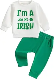 KMBANGI Toddler Baby Boy Irish Clothes Long Sleeve Letter Print Sweatshirt Sweatpants 2Pcs St. Patrick's Day Outfits Spring