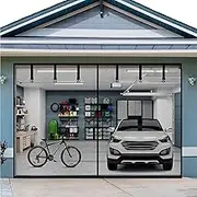 Garage Door Screen for 1 Car 8x7Ft - Magnetic Closure, Reinforced Fiberglass Mesh, Heavy Duty Weighted Bottom, Hands-Free Operation, Easy Assembly & Pass-Through