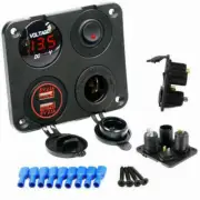 12V Switch Panel Car Cigarette Lighter Plug Socket Dual USB Charger Voltmeter