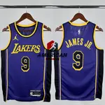 男式NBA JERSEY熱壓洛杉磯湖人隊LAKERS #9 BRONNY JAMES JR. 小布朗尼詹姆斯籃球紫色球衣