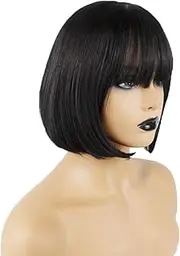1SET European and American Bob Black Wig for Women with Bangs Bob Hair Short Straight Hair Short Hair Wig Suitable for Role Playing Daily Life Halloween