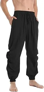 [PACEIADTA] Mens Casual Cotton Linen Pants Casual Elastic Waist Drawstring Yoga Jogger Pants