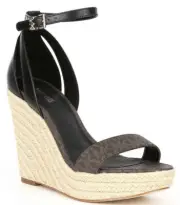 NIB Michael Kors Kimberly Platform Espadrille Wedge Sandals Black/Brown Size 8