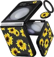 Funermei (2in1 for Samsung Galaxy Z Flip 5 Case Women Girls Sunflower Cute Phone Cover Girly Pretty Aesthetic Sun Flower Design with Ring Stand Luxury Funda for Samsung Z Flip 5 Cases 6.7'' (2023)