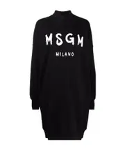 MSGM Logo Printed Mock-Neck Sweatshirt Dress XS Black