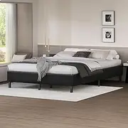ALFORDSON Bed Frame Base Double Size Basel Series Without Bed Head, Mattress Topper Platform Foundation with PU Leather Upholstery for Bedroom, Black