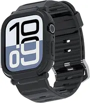 [elkson] Made for Apple Watch 10 Bumper Case Band 46mm Screen Protector Tempered Glass, Quattro Pro 2.0 Series Rugged for iWatch, Military Grade Durable Protective Cover, Shock Proof, Black