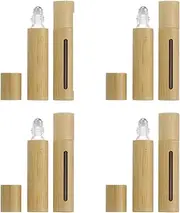 Thinslimer 4 Pack 10ml Bamboo Roller Bottles Portable Open Window Massage Essential Bottle Oil Roller Bottles with Stainless Steel Roller Ball for Perfumes Essential Oil