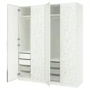 PAX / LINNABERG/ÅHEIM wardrobe combination, white patterned/mirror glass, 200x66x236 cm
