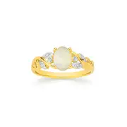 9ct Gold White Opal And Diamond Ring in White