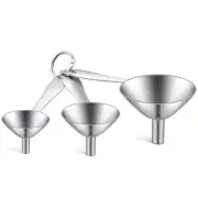 Set of 3 Stainless Steel Kitchen Funnels with Long Handle for Filling Bottles
