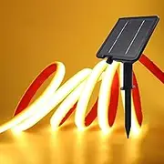 XUNATA 24V Solar/USB COB LED Strip - IP68 Waterproof 320LEDs/m Dual-Power, 8-Mode for Indoor/Outdoor Lighting (Warm White,10m)