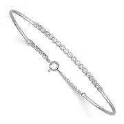 Sterling Silver Rhodium Plated Children'S Cz Bangle With Safety Chain