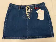 NWT Nineteen 91 By Cotton On Blue Lace Up Front Denim Mini Skirt - Size 12
