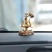 Zig Zag Handcrafted Shiva Trishul with Damru Showpiece for Pooja, Decoration & Car Dashboard – Antique Base, 4 Inch, Golden