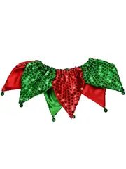 Red & Green Dog Jester Collar With Sequins & Bells Christmas Costume