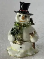 Ciel Collectibles Snowman White Trinket Box Swarovski Crystal & Enamel
