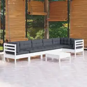 vidaXL 7 Piece Garden Lounge Set with Cushions White Pinewood