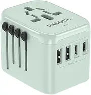 [RXSQUL] Universal International Power Travel Plug Adapter, 5 in 1 European Travel Plug Adapter W/ 3.5A 2xUSB-A and 2xUSB C Wall Charger and Worldwide AC Outlet for Europe USA Japan UK AUS Asia-Green
