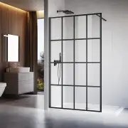 Black Framed Walk in Shower Screen 8mm Tempered Glass Fixed Panel 1000/1100/1200, 1100mm