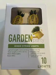 NIB Pineapple Wired 10 String Lights Garden Party Indoor Use AA Battery 4.5'
