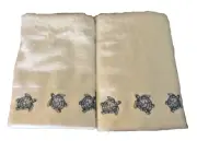 Blue Sea Turtle Fingertip Towels Set of 2 White Summer Beach Nautical Coastal