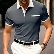 Men's Button Up Polos Cotton Polo Shirt Casual Holiday Lapel Ribbed Polo Collar Short Sleeve Fashion Basic Plain Classic Summer Regular Fit Navy Black White Bu