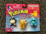 Vtg 90s Pokemon Stationery Set Clip Magnet Eraser 1999 Pikachu Snorlax Squirtle