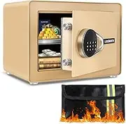 1.0 Cubic Feet Safe Box, Small Safe W/Fireproof Bag, Removable Shelf, Alarm System, Digital Electronic Security Safe Box, Money Box for Cash, Document, Home,Office, Hotel Use Safe, Champagne Gold