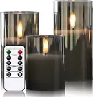 Glass Flameless Candles with Remote Battery Operated Flickering LED Pillar Candl