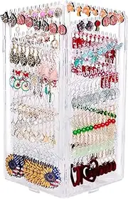 17Dec 360 Rotating Earring Holder Organizer Stand,5 Tiers Acrylic Jewelry Organizers and Storage,Stud Earring Organizers and Storage,228 Holes and 232 Grooves for Earrings Necklaces chain bracelet